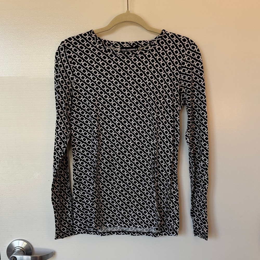 Karl Lagerfeld Black and White Diamond Pattern Blouse
